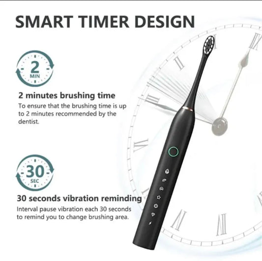 6-Mode Sonic Electric Toothbrush – Rechargeable with Smart Timer & 4 Brush Heads
