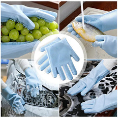 Silicone Dish Washing Gloves with Built-in Scrubber (Imported)